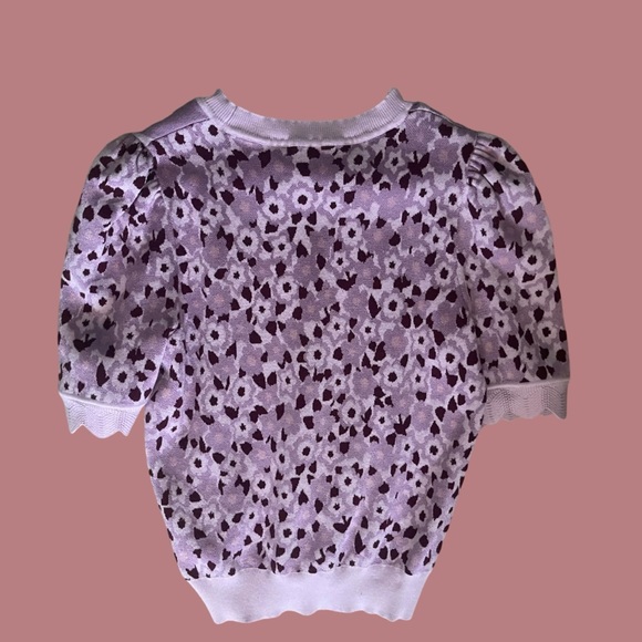 Kate Spade Pink & Burgundy Floral Knit Puff Sleeve Top – Size Large - Picture 4 of 5
